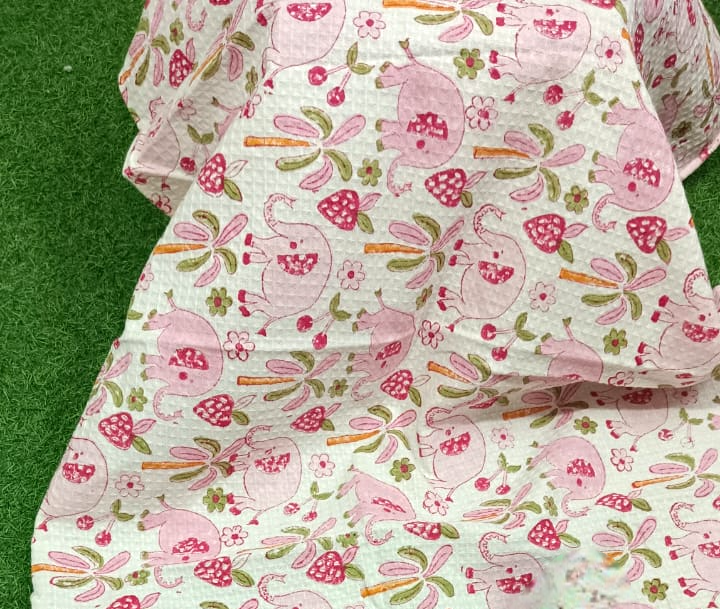 Pink Elephant Block Printed Bath Towels