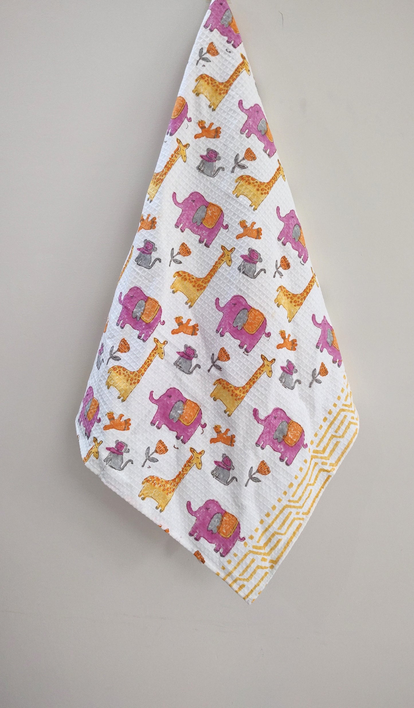 Animal Block Printed Bath Towels