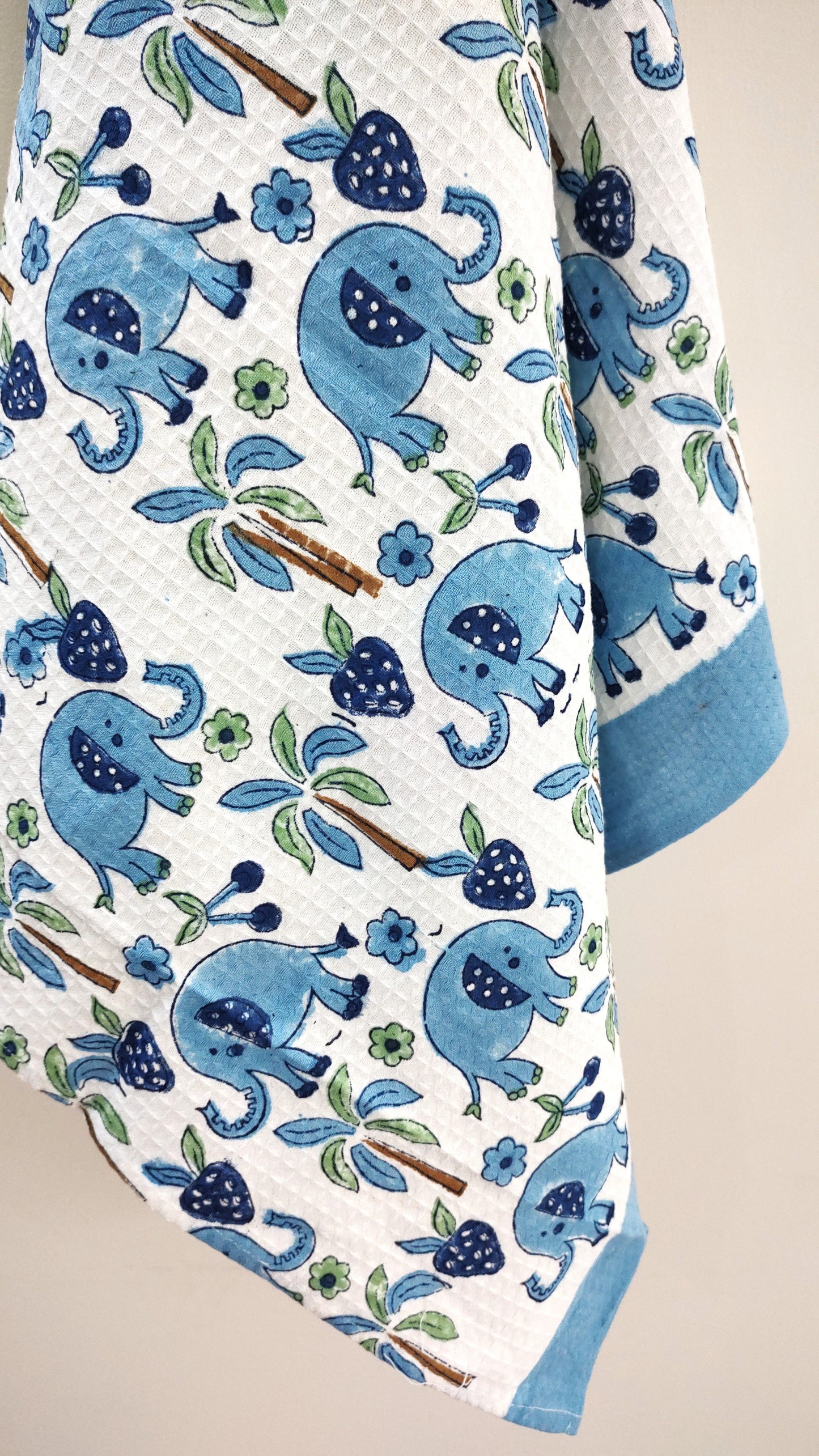 Blue Elephant Block Printed Bath Towels