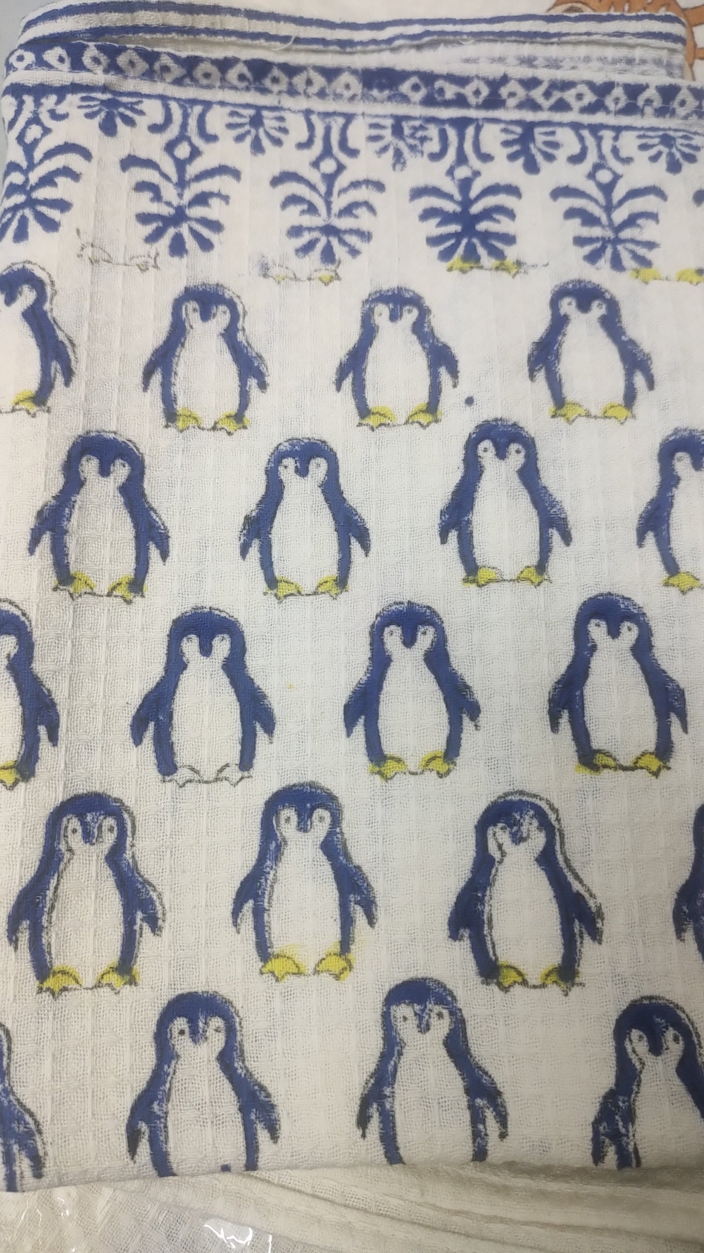 Penguin Block Printed Bath Towels