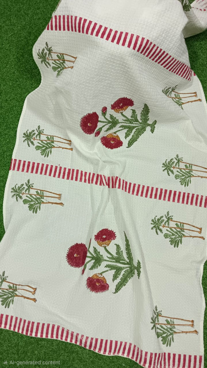 Strioed Red Floral Towel