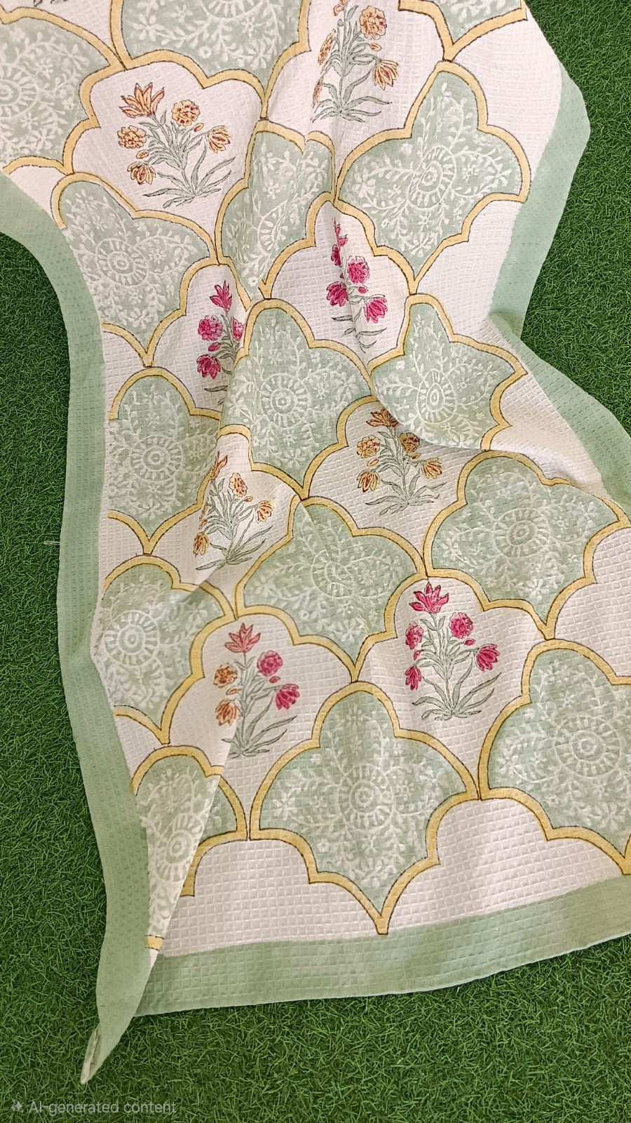 Green Floral with Border Towel