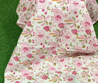 Pink Elephant Block Printed Bath Towels