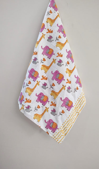 Animal Block Printed Bath Towels