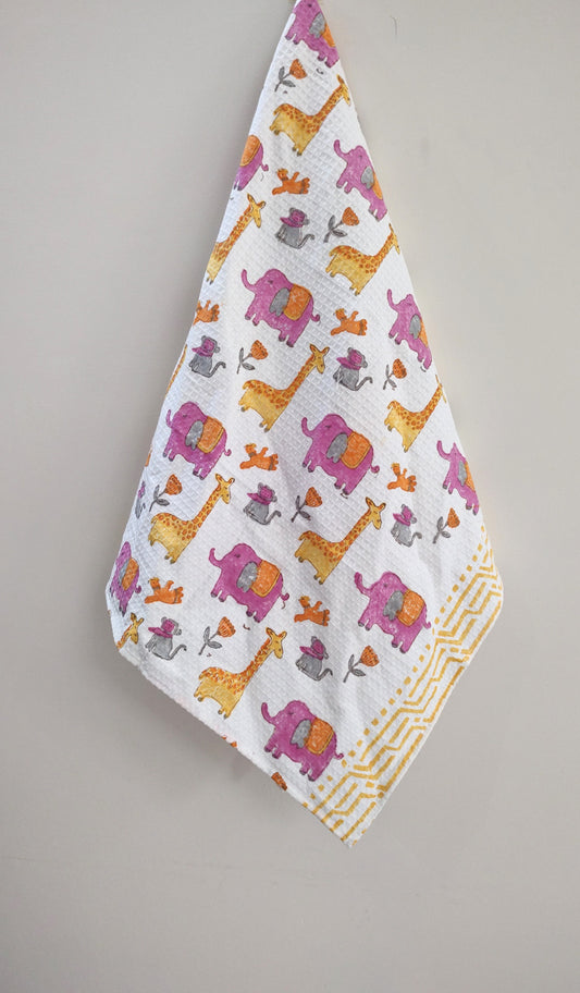 Animal Block Printed Bath Towels
