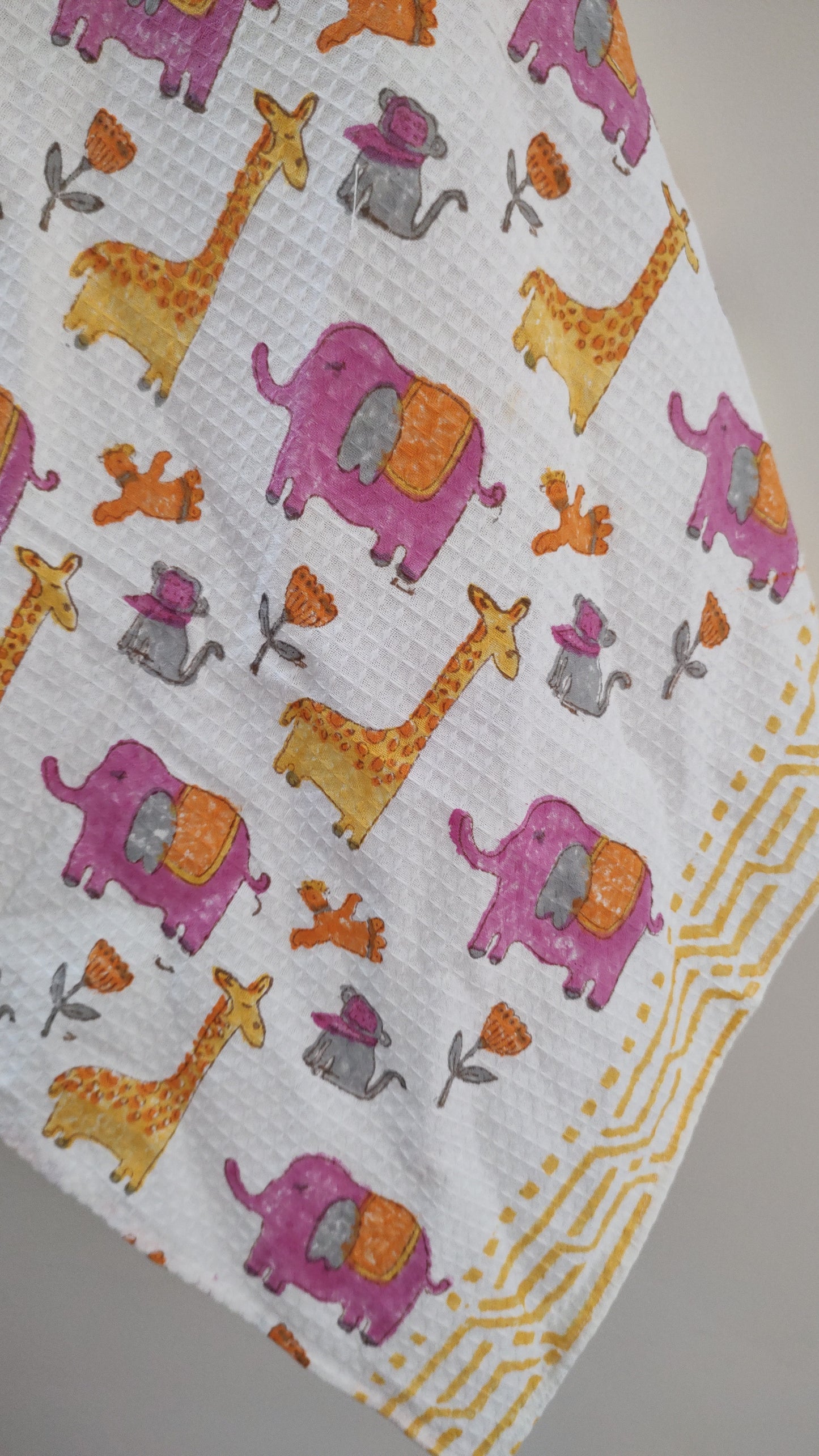 Animal Block Printed Bath Towels