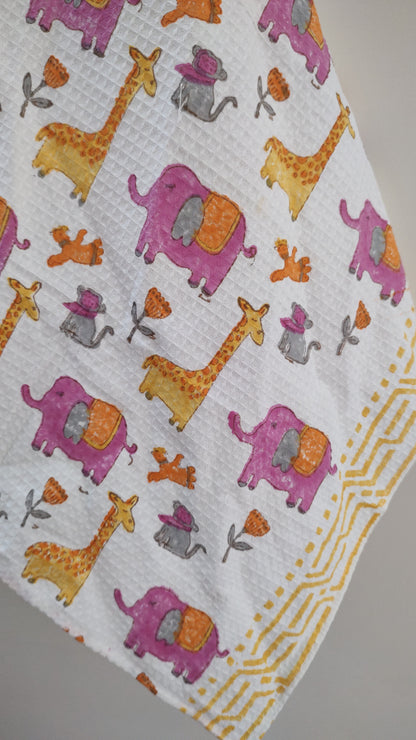Animal Block Printed Bath Towels
