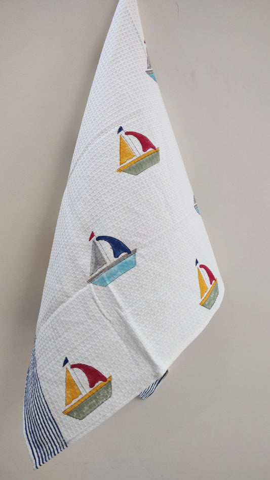 Ship Block Printed Bath Towels