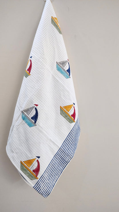 Ship Block Printed Bath Towels