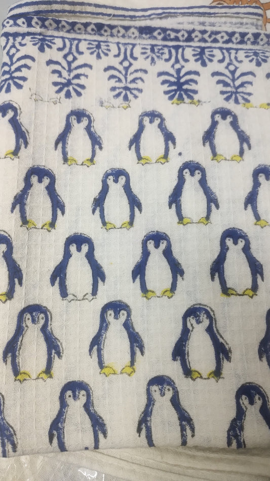 Penguin Block Printed Bath Towels