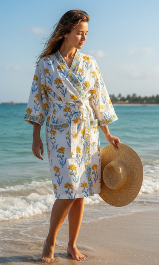 Yellow Floral Adult Bathrobe