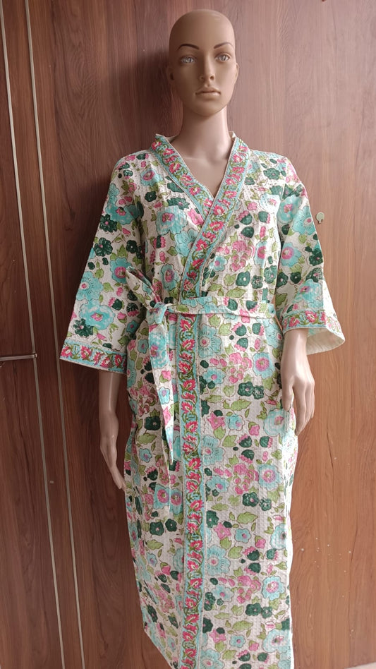 Green Floral Adult Bathrobe
