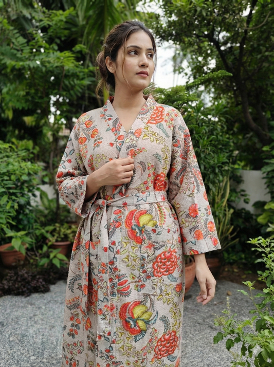 Floral Brown Adult Bathrobe