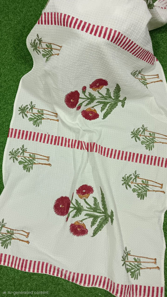 Strioed Red Floral Towel