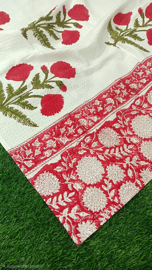 Bright Red Floral Towel