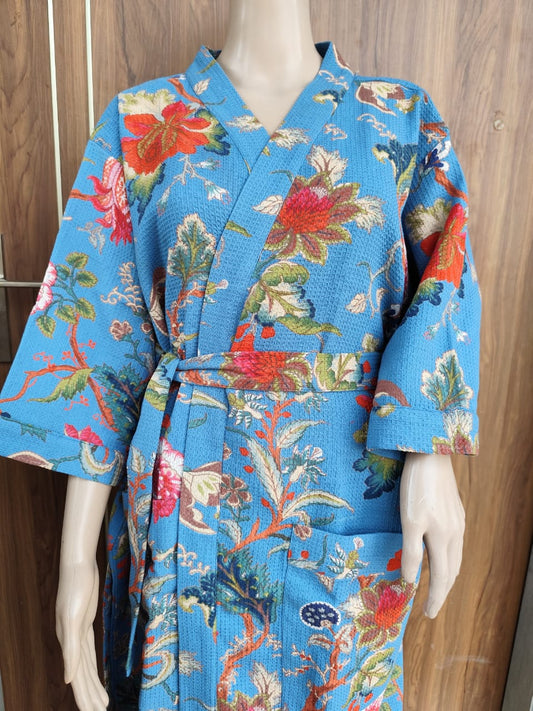 Blue Floral Adult Bathrobe