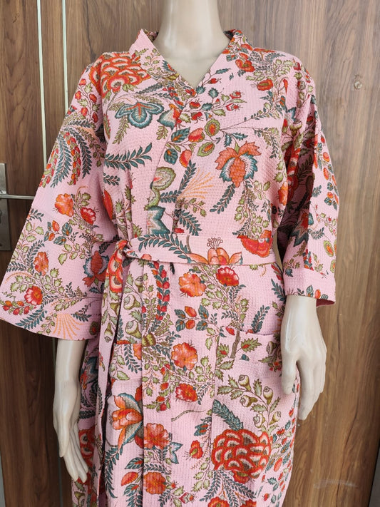 Light Pink Floral Adult Bathrobe