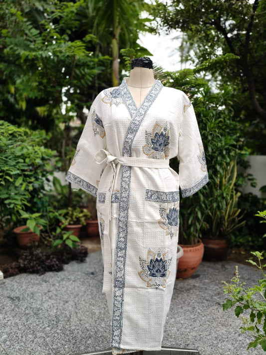 Blue Royal Floral Adult Bathrobe